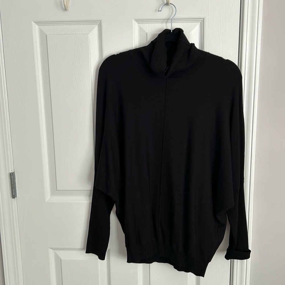 NWT Joan Vass drop sleeve turtleneck sweater L banded & sleeve and hemline